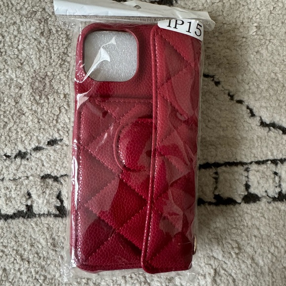 iPhone 15 Red Crossbody Case w Card Slot and Strap - Picture 3 of 4